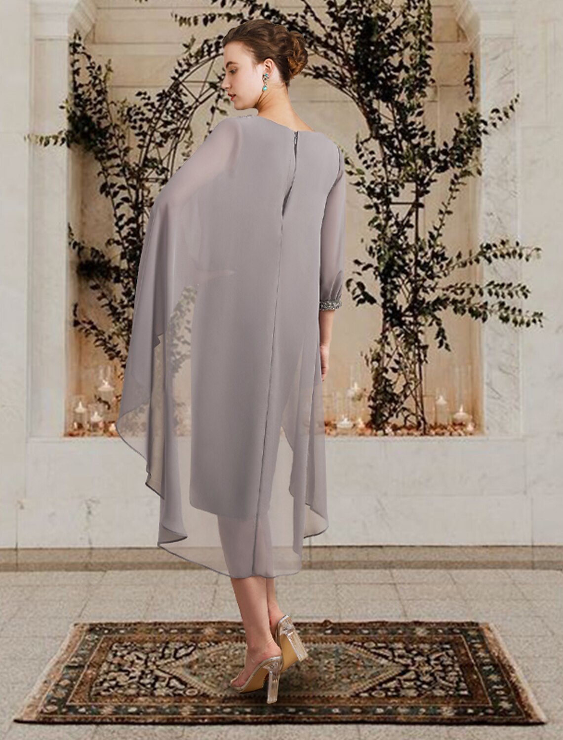 Knee-Length Mother of the Bride Sheath/Column Jewel Neck Dresses