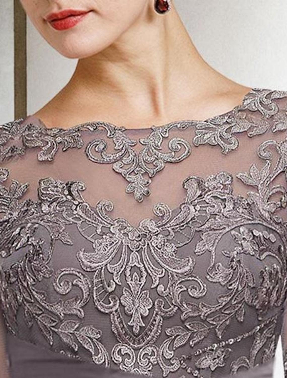 Ankle-Length Mother of the Bride Chiffon Pantsuit with Lace and Jewel Neckline-BMbridal