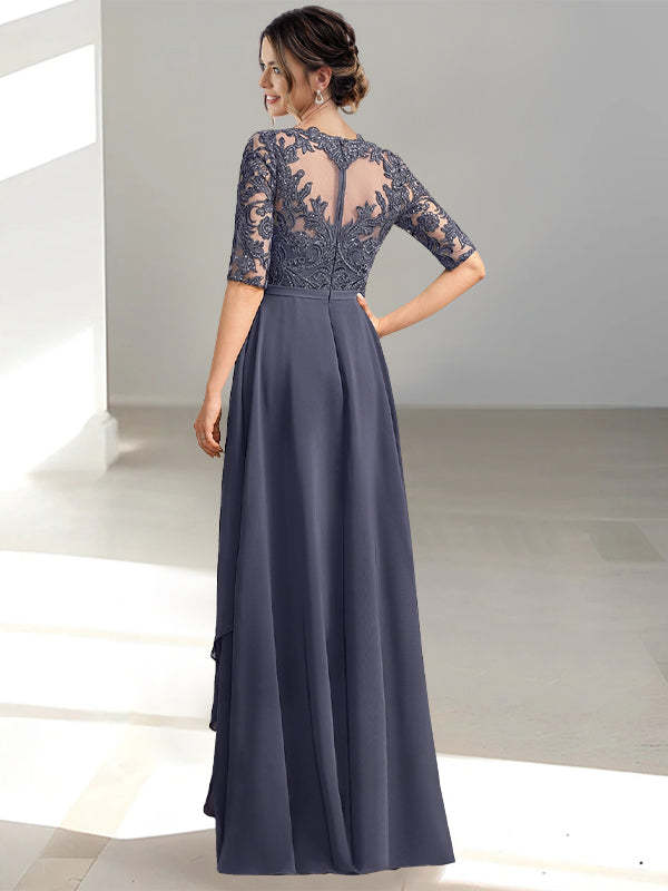 Floor-Length Mother of the Bride Dresses with A-Line and Princess Scoop Necklines