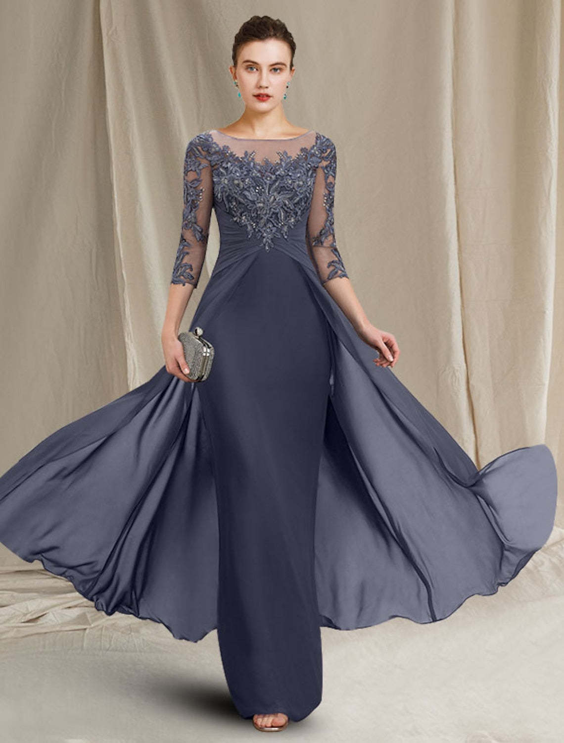 Floor-Length A-Line Mother of the Bride Dresses with Jewel Neckline