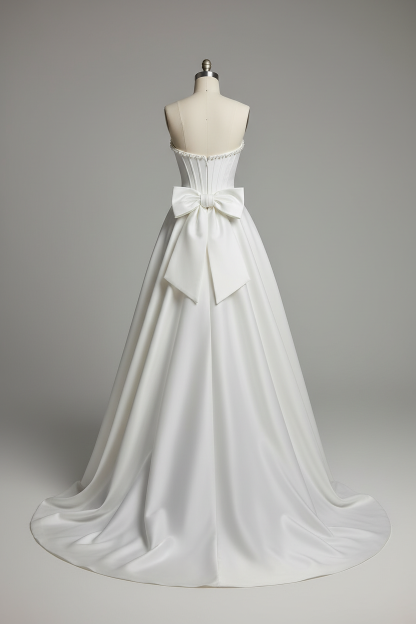 White pearl beaded corset A-line ball gown - back view