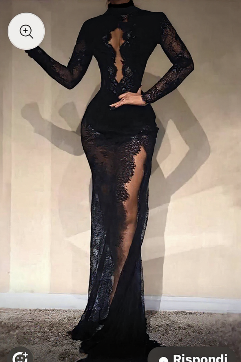 Evening dresses long black | Evening wear prom dress with lace