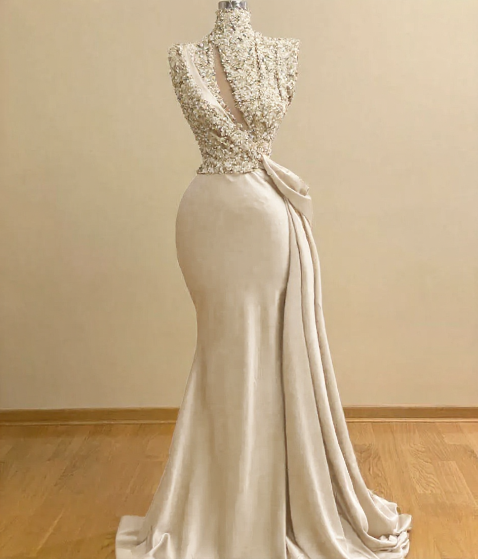 BMbridal High Neck Mermaid Prom Dress Sequins With Ruffle-BMbridal