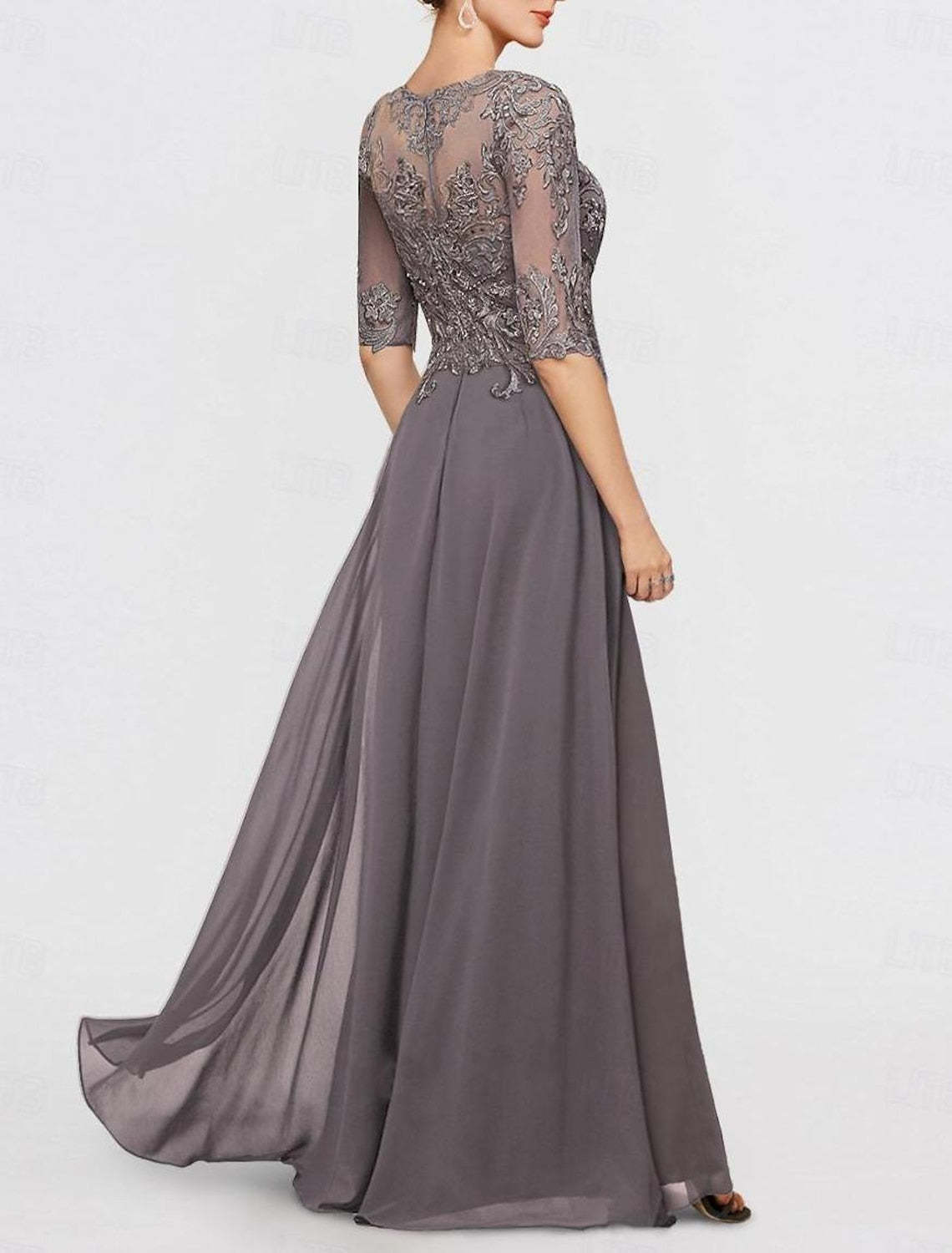 Ankle-Length Mother of the Bride Chiffon Pantsuit with Lace and Jewel Neckline-BMbridal
