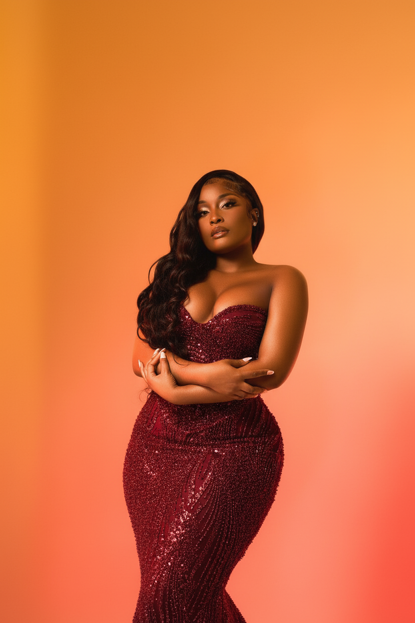 Burgundy - Hand-Beaded Mermaid Gown