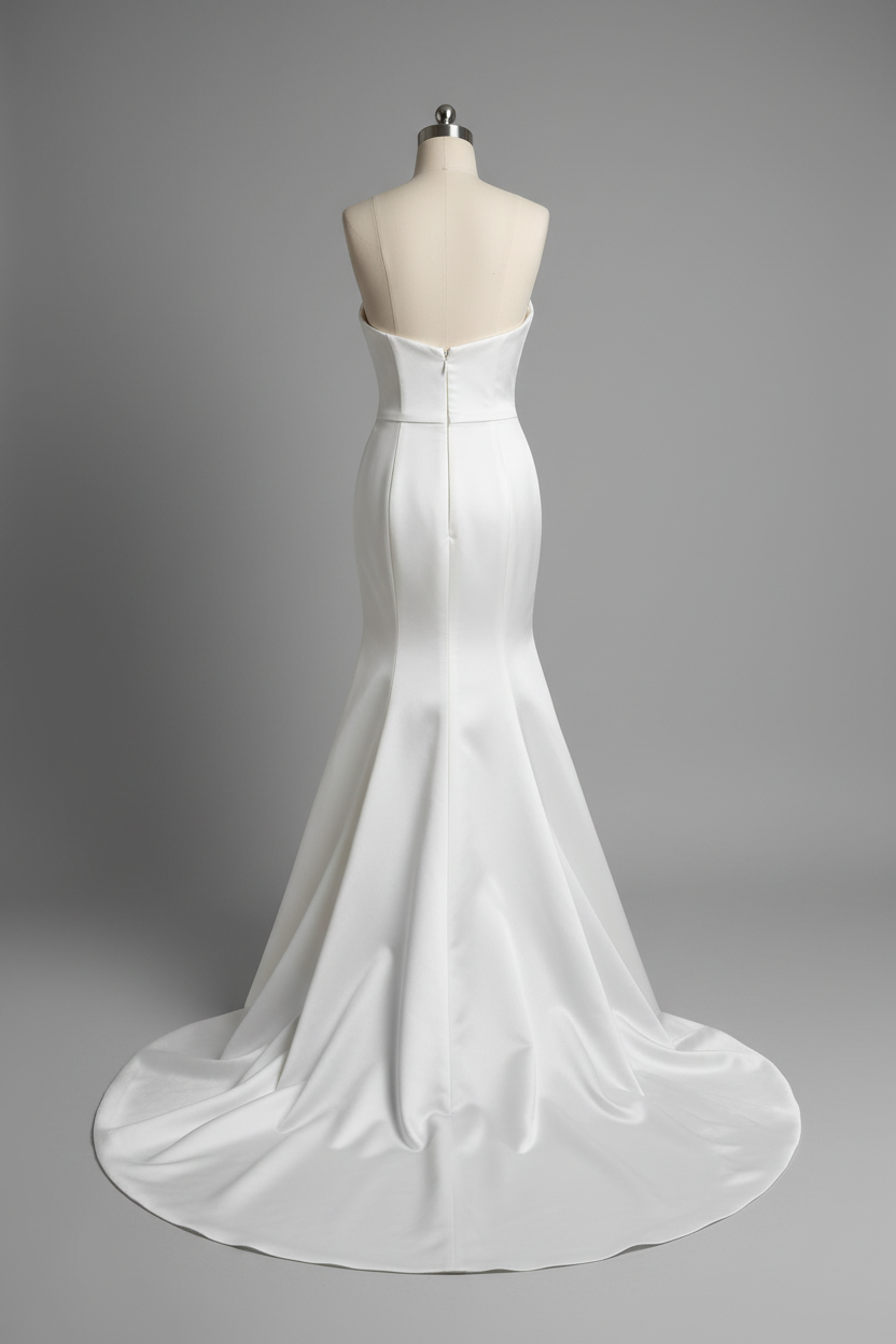 White satin cowl neck mermaid wedding dress - back view