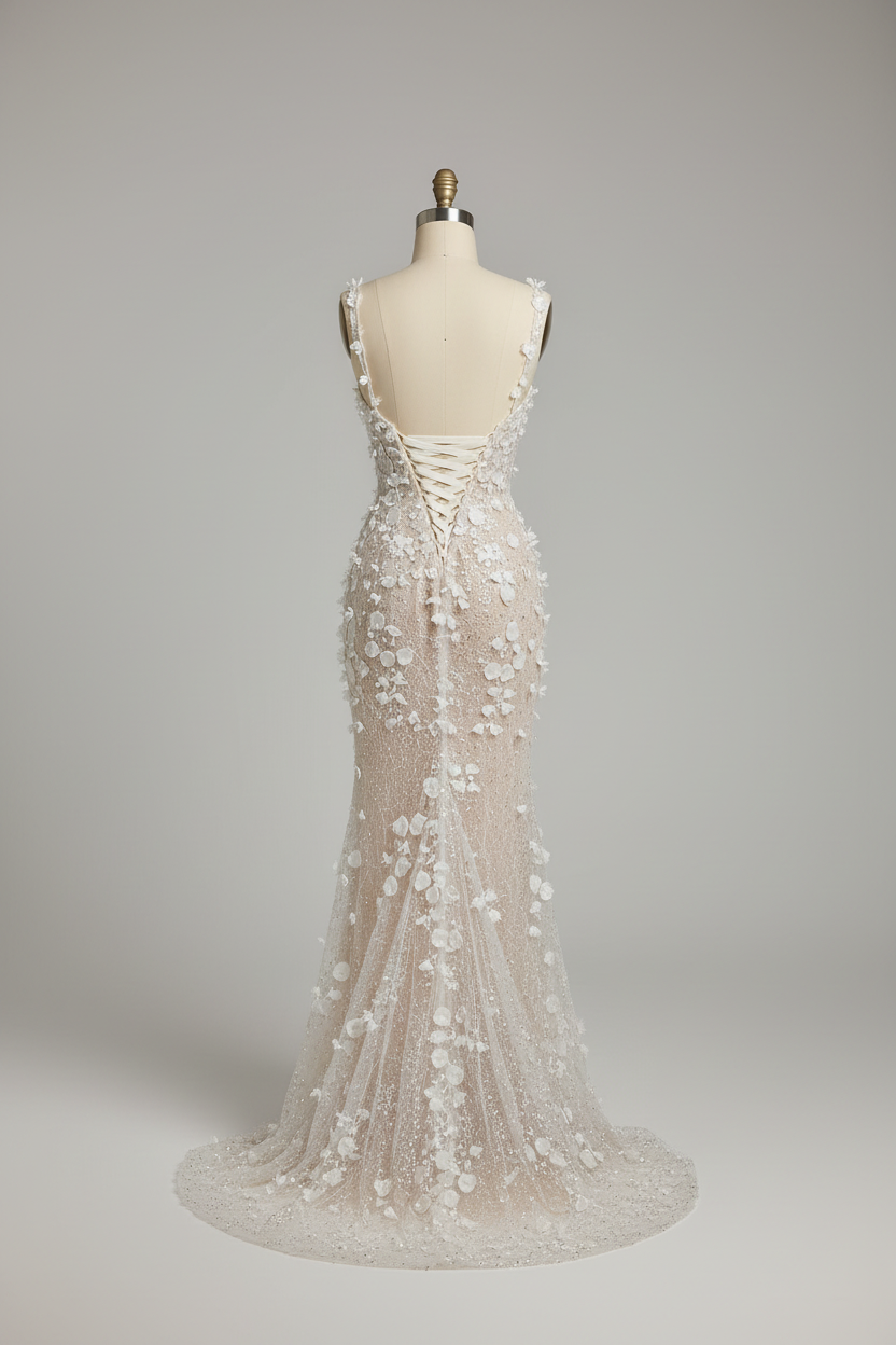 Champagne wedding dress - corset back view