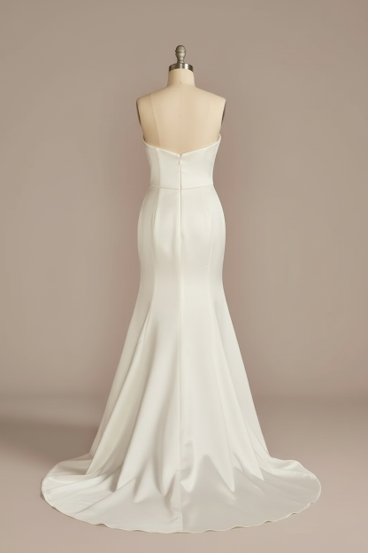 White satin strapless mermaid wedding dress - back view