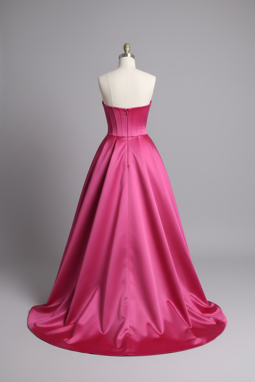 Hot pink crystal beaded A-line ball gown - back view