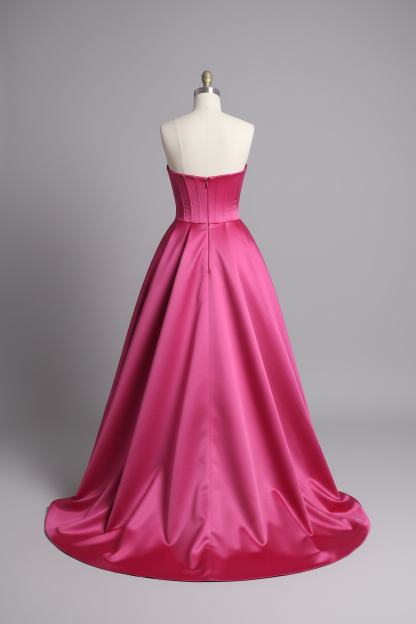 Hot pink crystal beaded A-line ball gown - back view