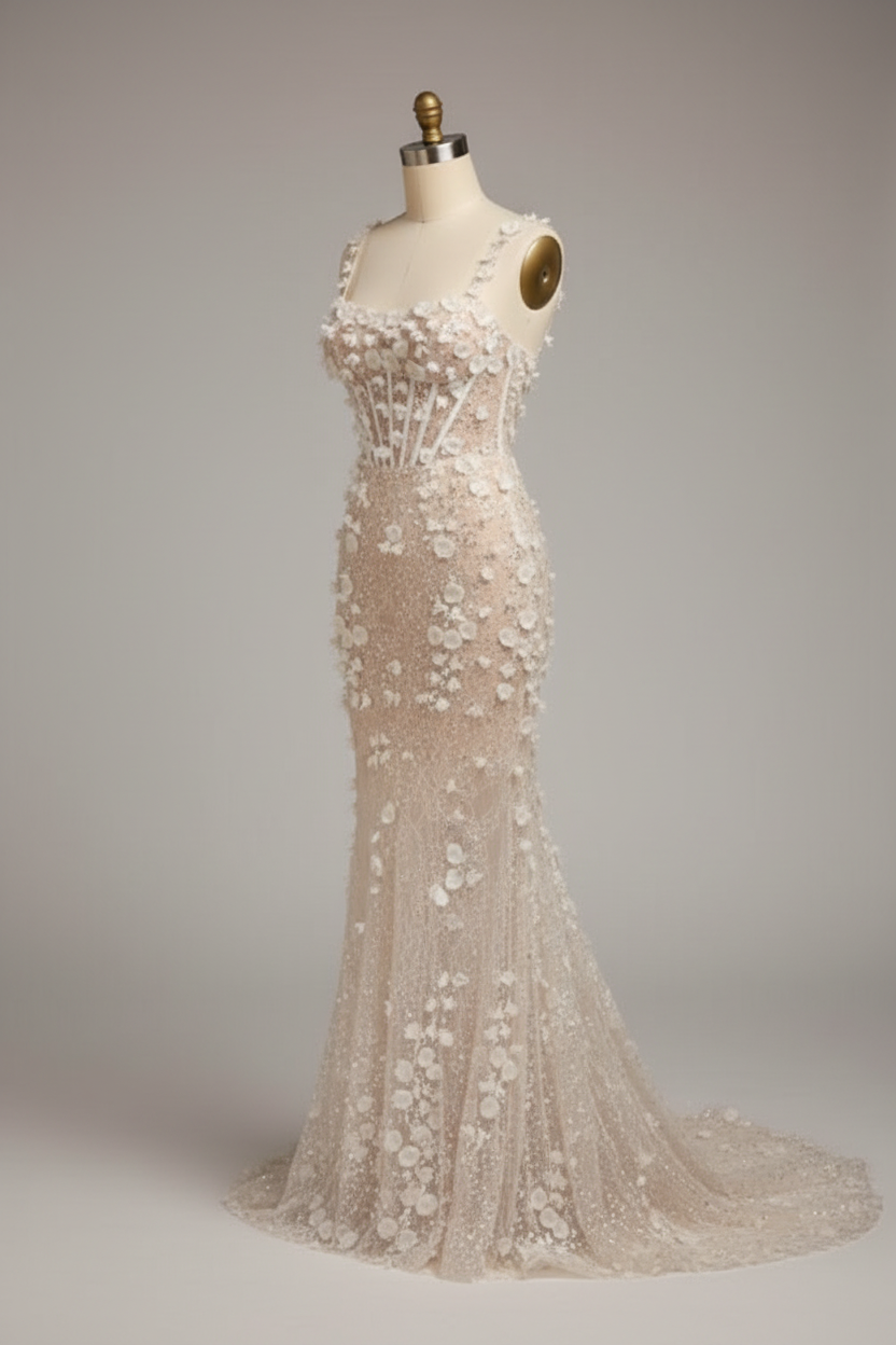 Champagne mermaid wedding dress - alternate side view