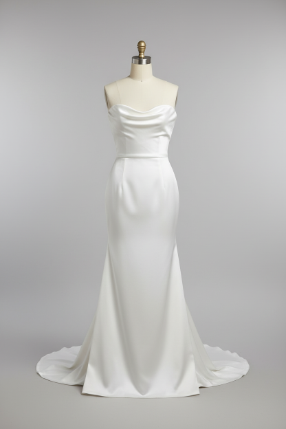 White satin cowl neck mermaid wedding dress - front view