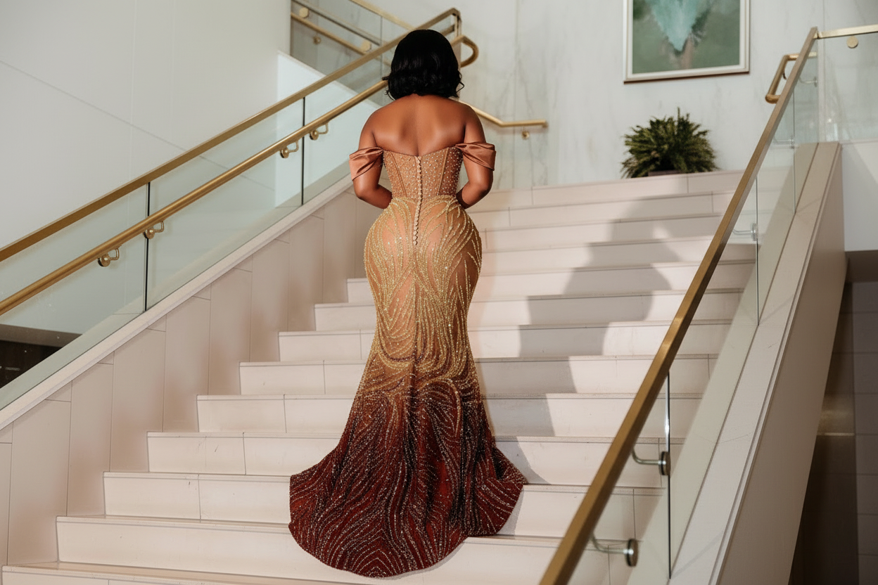 Golden Sunset Prom Dress - Back View