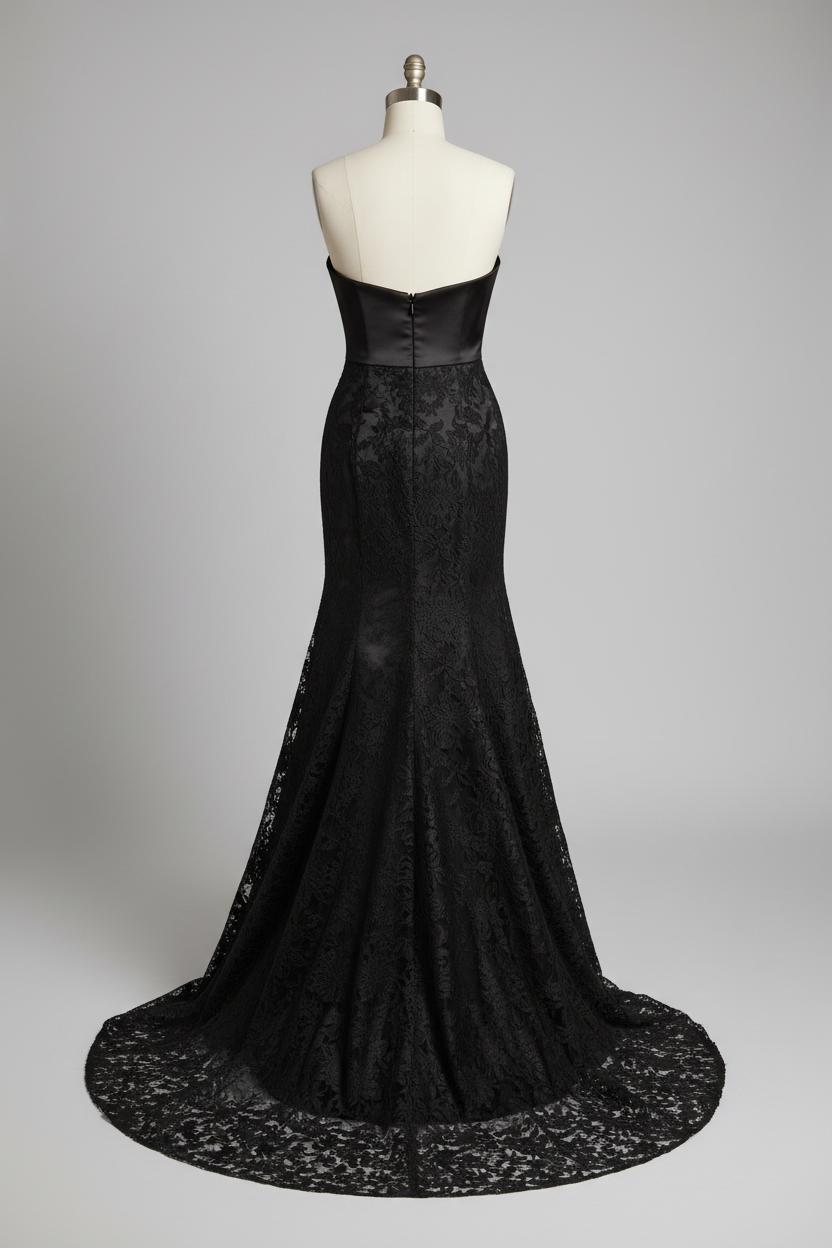 Black lace mermaid evening gown - back view