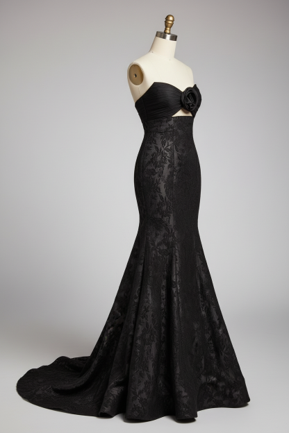 Black lace mermaid evening gown - side view