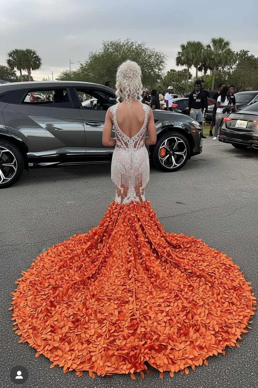 Orange Flame Prom Dress - Back View