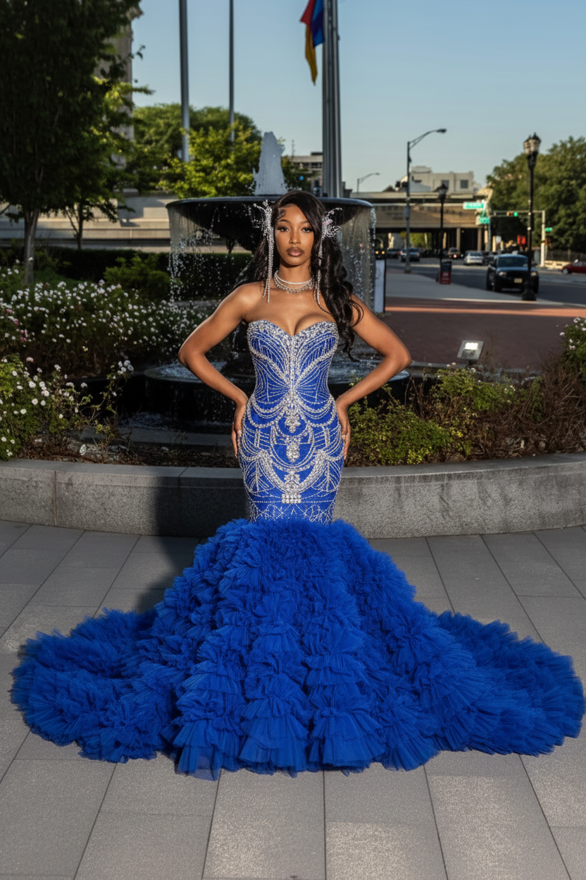 Royal Blue - Crystal Beaded Mermaid Gown