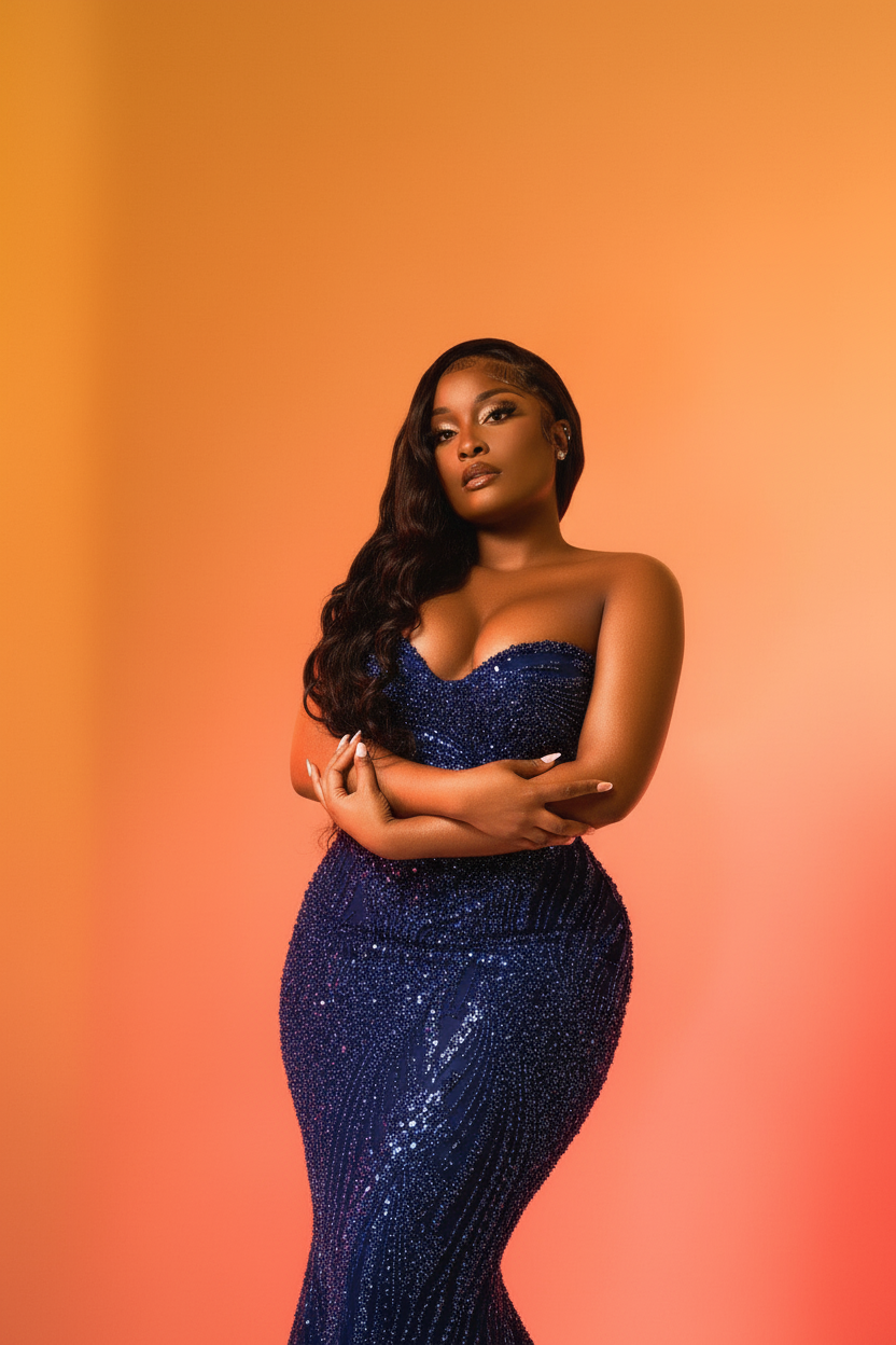 Navy Blue - Hand-Beaded Mermaid Gown