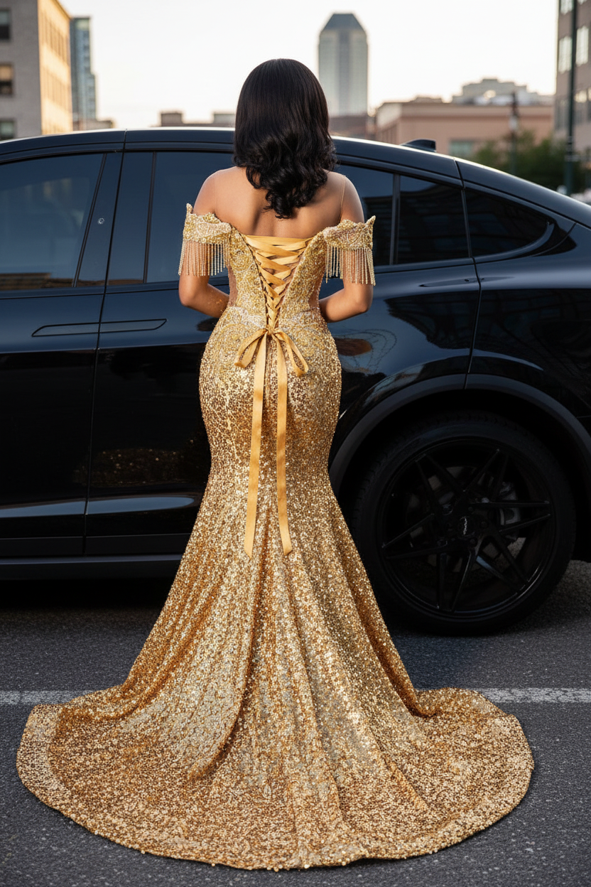 Golden Hour Glamour Gown - Lace-Up Back View