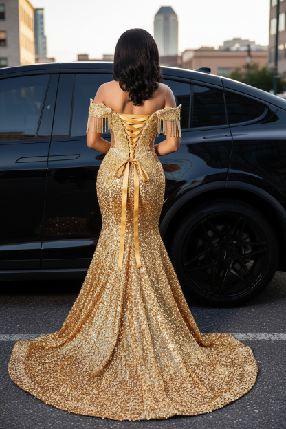 Golden Hour Glamour Gown - Lace-Up Back View