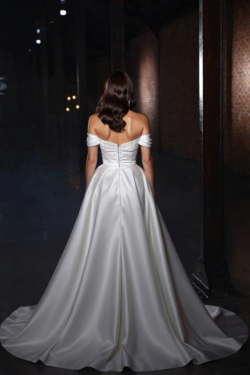 Bmbridal Off-the-Shoulder Mermaid Wedding Dress Overskirt Long-BMbridal