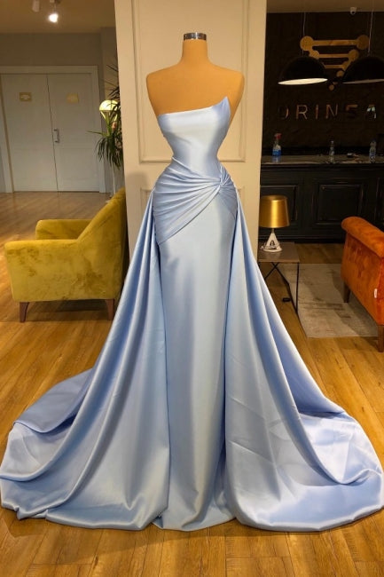 Light Blue A-line Sleeveless Evening Dresses Long Simple Prom Dresses-BMbridal.com
