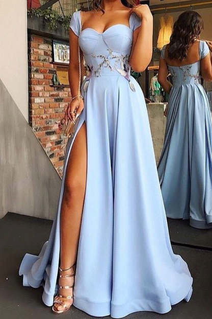 Light Blue Evening Dresses Floor-length Prom Dresses-BMbridal.com