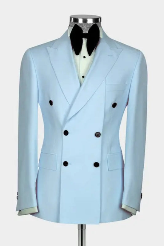 Light Blue Peaked Lapel Double Breasted Modern Prom Suit-BMbridal