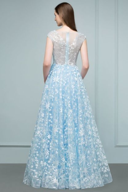 Long Appliqued Tulle A-line Cap Sleeves Prom Dresses-BMbridal