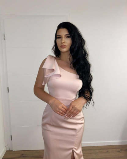 Long Pink Simple One Shoulder Split Mermaid Prom Dress-BMbridal.com