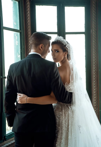Luxurious Long White One Shoulder A-line Beading Pearls Long Sleeve Weeding Dress With Train-BMbridal