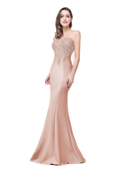 Mermaid Floor-Length Sheer Floor Length Dresses with Rhinestone Appliques-BMbridal