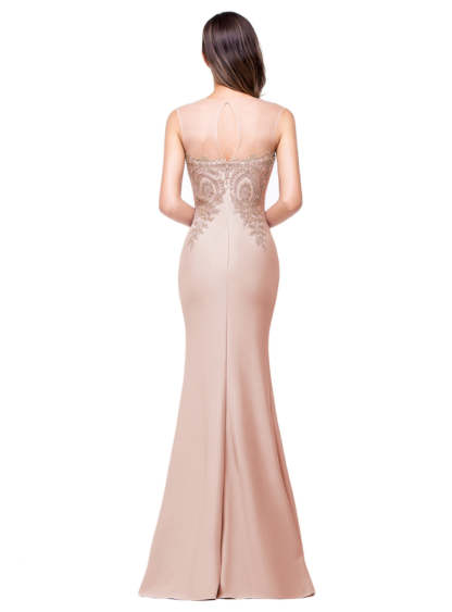 Mermaid Floor-Length Sheer Floor Length Dresses with Rhinestone Appliques-BMbridal