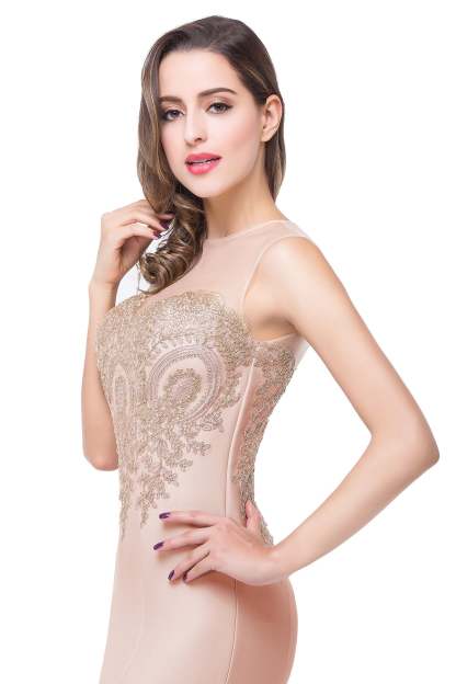 Mermaid Floor-Length Sheer Floor Length Dresses with Rhinestone Appliques-BMbridal