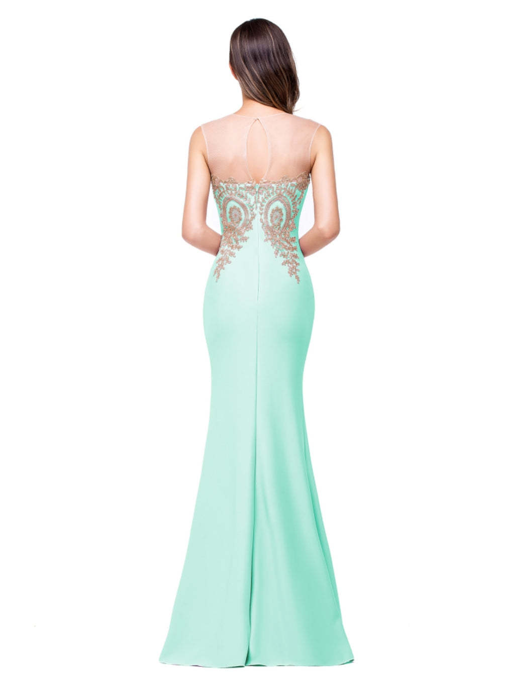 Mermaid Floor-Length Sheer Floor Length Dresses with Rhinestone Appliques-BMbridal