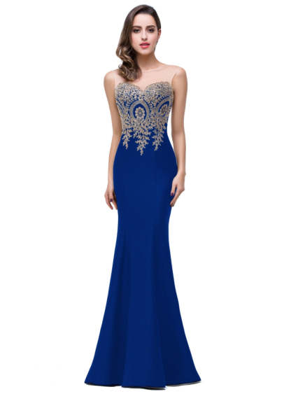 Mermaid Floor-Length Sheer Floor Length Dresses with Rhinestone Appliques-BMbridal