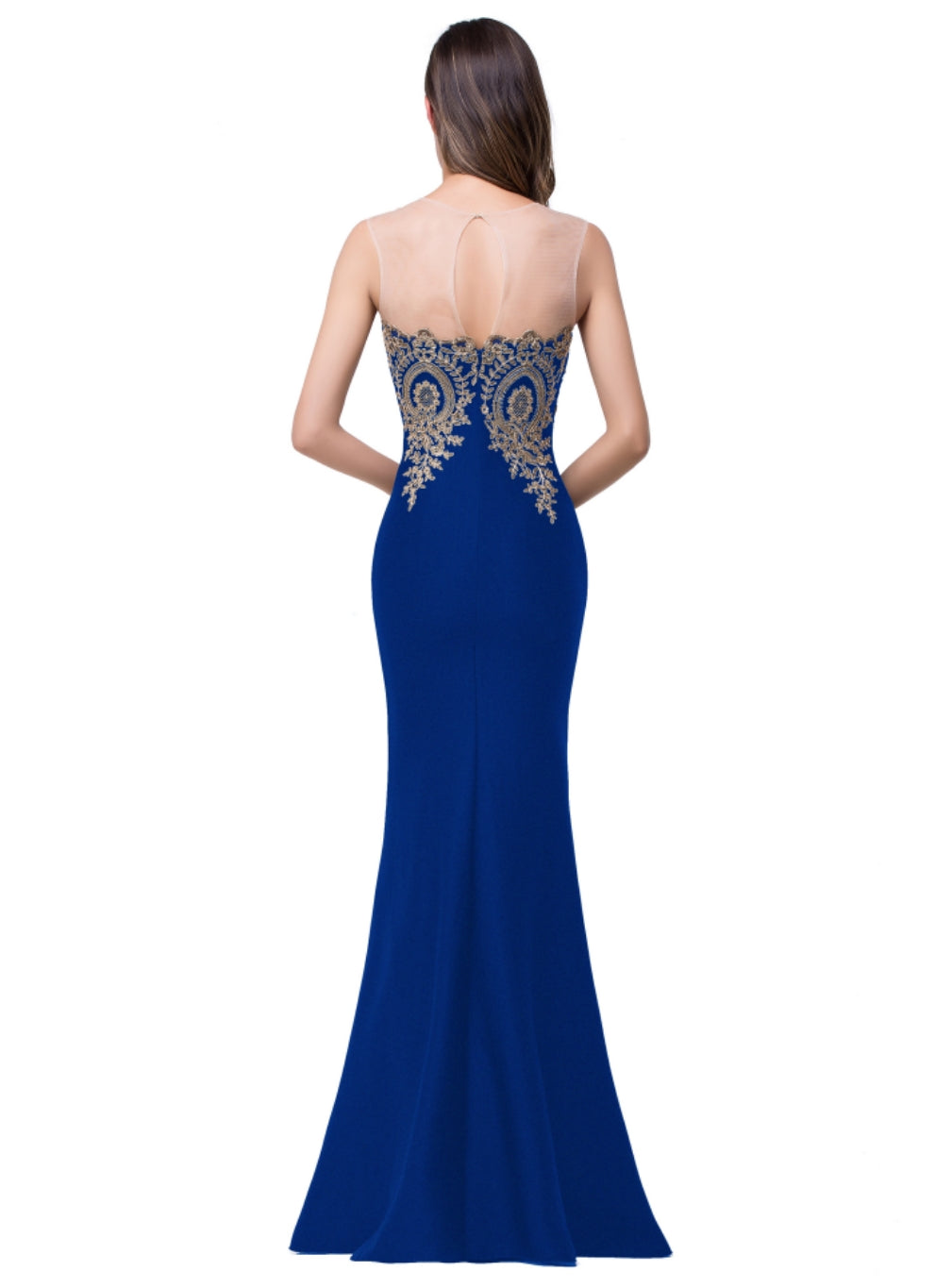 Mermaid Floor-Length Sheer Floor Length Dresses with Rhinestone Appliques-BMbridal