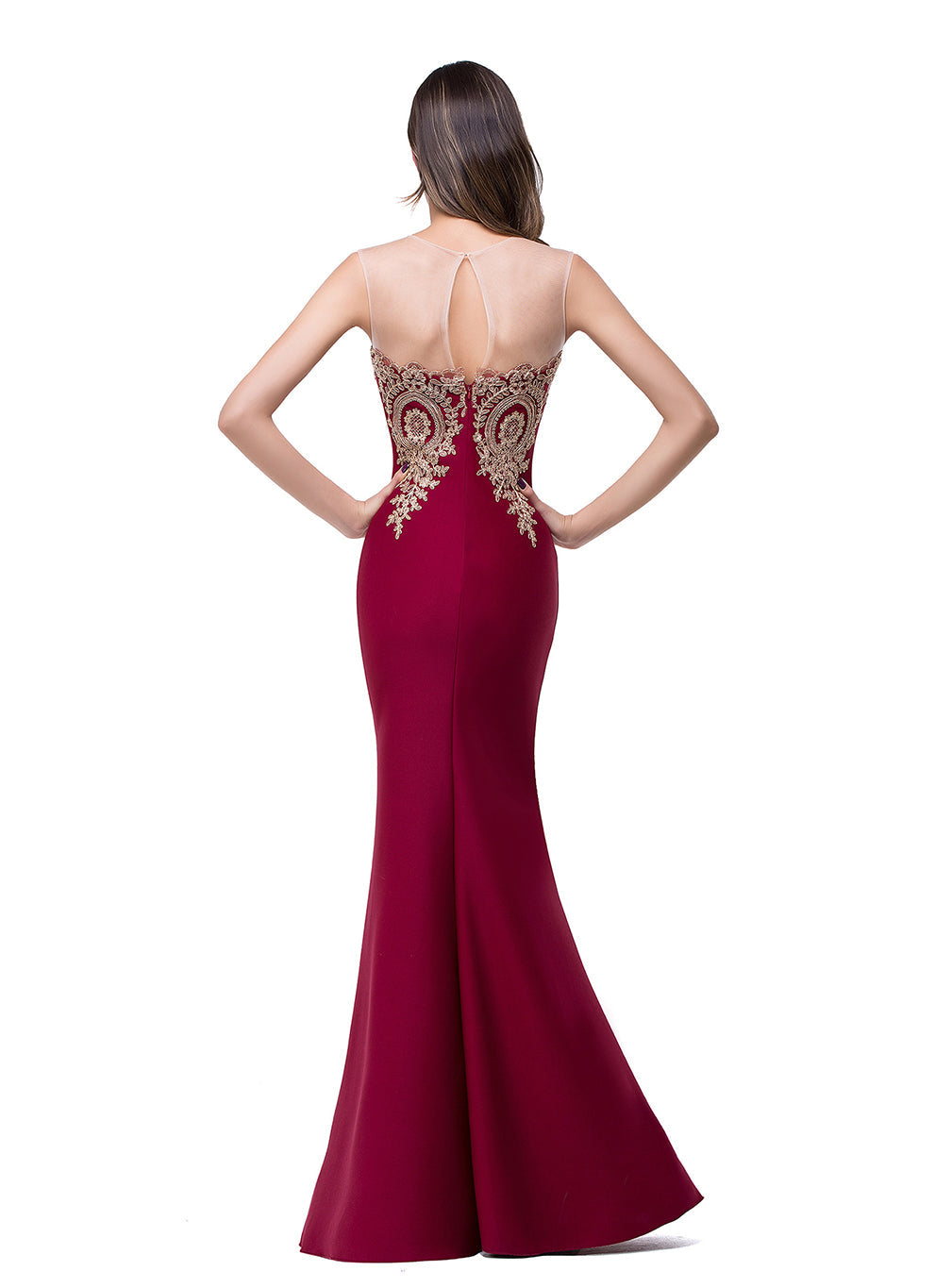 Mermaid Floor-Length Sheer Floor Length Dresses with Rhinestone Appliques-BMbridal