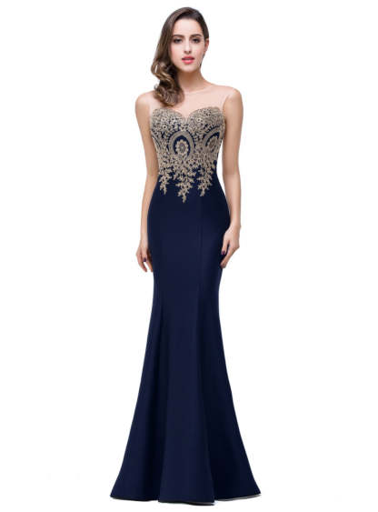 Mermaid Floor-Length Sheer Floor Length Dresses with Rhinestone Appliques-BMbridal