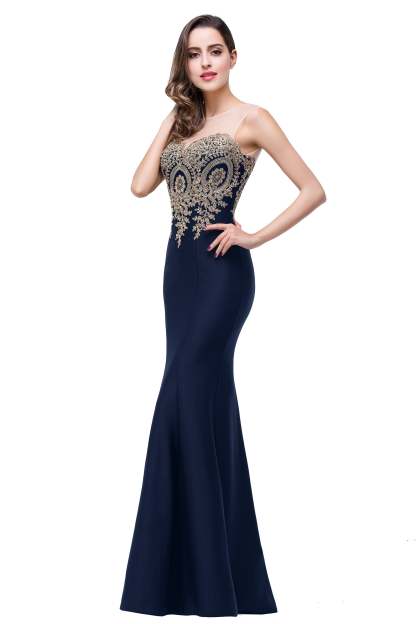 Mermaid Floor-Length Sheer Floor Length Dresses with Rhinestone Appliques-BMbridal