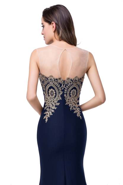 Mermaid Floor-Length Sheer Floor Length Dresses with Rhinestone Appliques-BMbridal