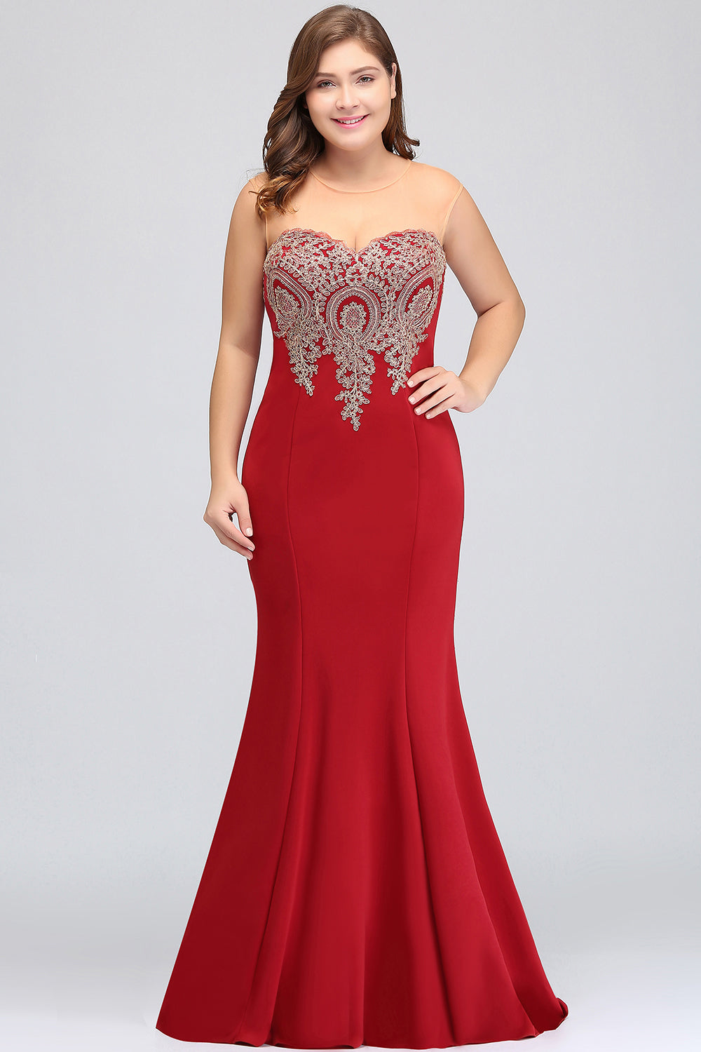 Mermaid Floor-Length Sheer Floor Length Dresses with Rhinestone Appliques-BMbridal