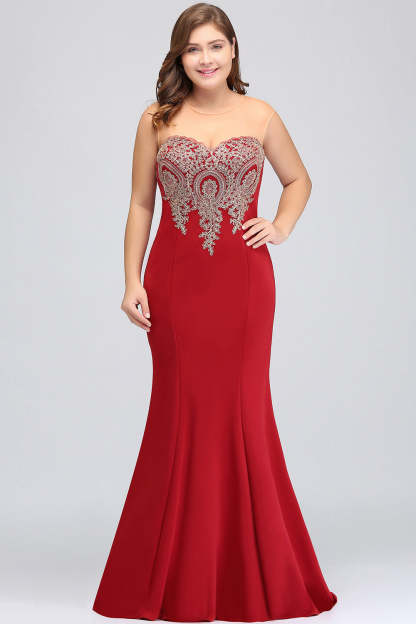 Mermaid Floor-Length Sheer Floor Length Dresses with Rhinestone Appliques-BMbridal