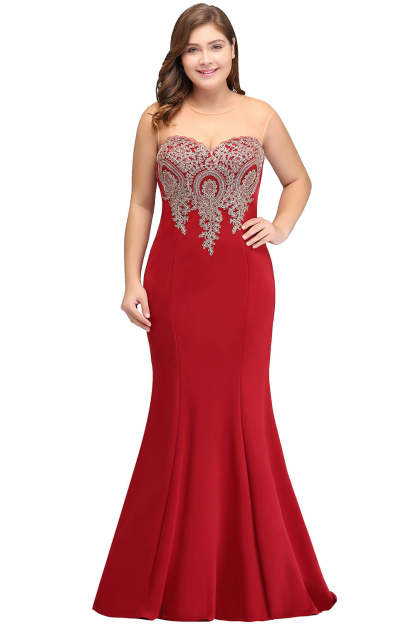 Mermaid Floor-Length Sheer Floor Length Dresses with Rhinestone Appliques-BMbridal