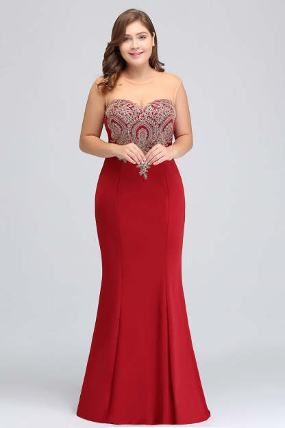 Mermaid Floor-Length Sheer Floor Length Dresses with Rhinestone Appliques-BMbridal