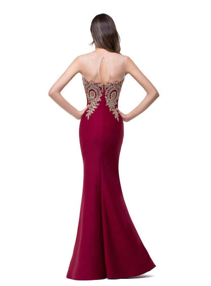Mermaid Floor-Length Sheer Floor Length Dresses with Rhinestone Appliques-BMbridal