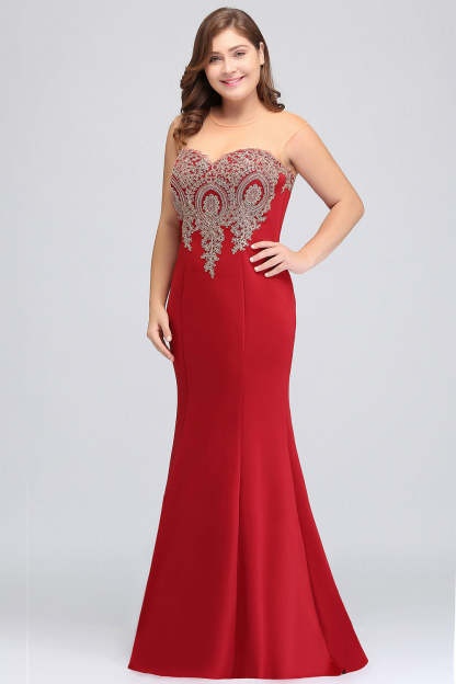 Mermaid Floor-Length Sheer Floor Length Dresses with Rhinestone Appliques-BMbridal