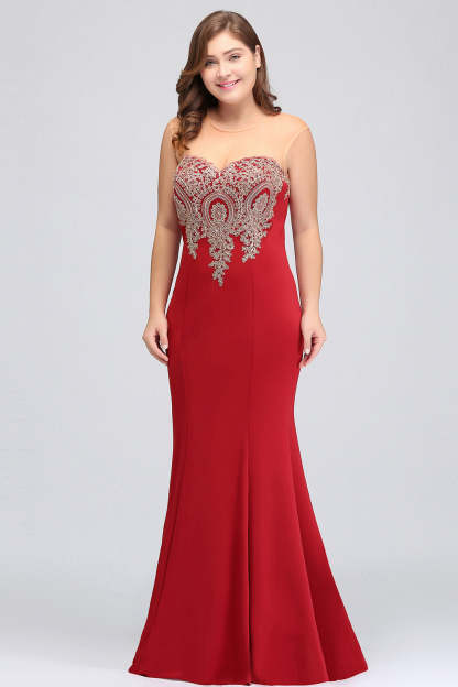 Mermaid Floor-Length Sheer Floor Length Dresses with Rhinestone Appliques-BMbridal