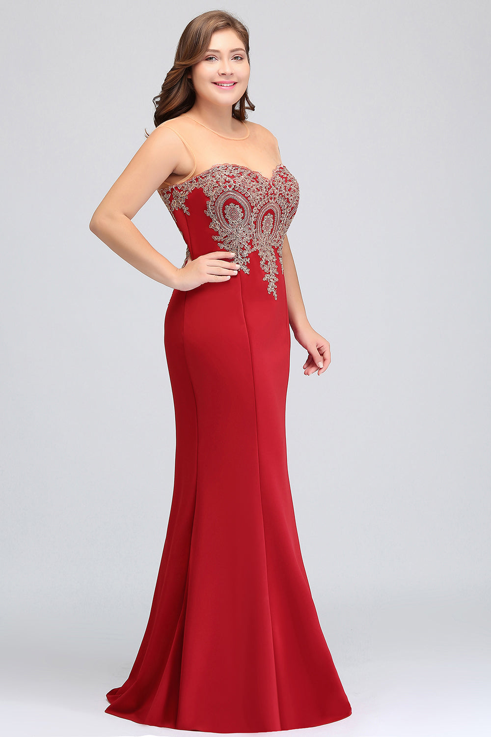 Mermaid Floor-Length Sheer Floor Length Dresses with Rhinestone Appliques-BMbridal