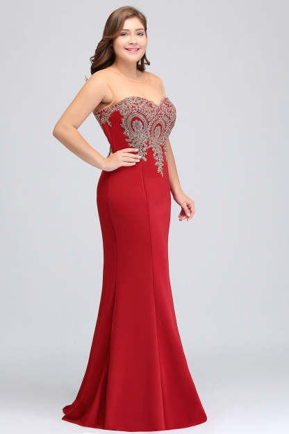 Mermaid Floor-Length Sheer Floor Length Dresses with Rhinestone Appliques-BMbridal